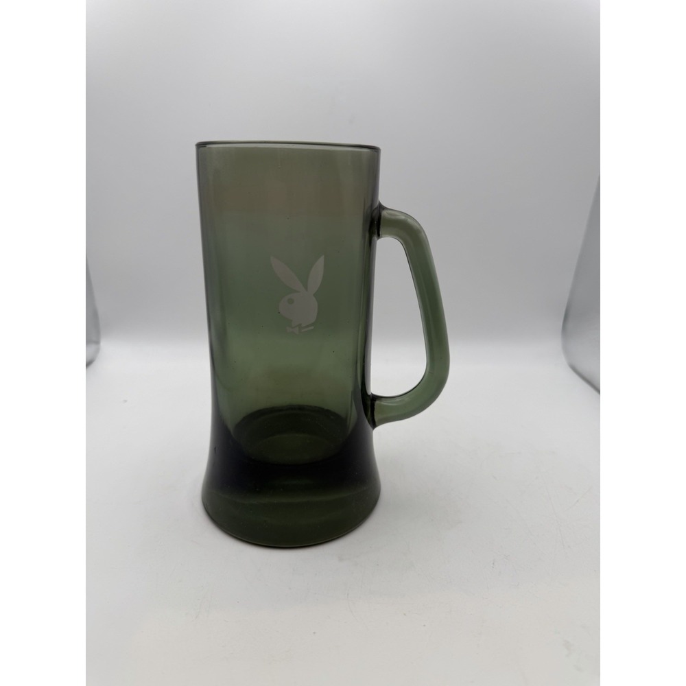Vintage Playboy Club Smoked Green Glass Beer Mug 12 Ounces